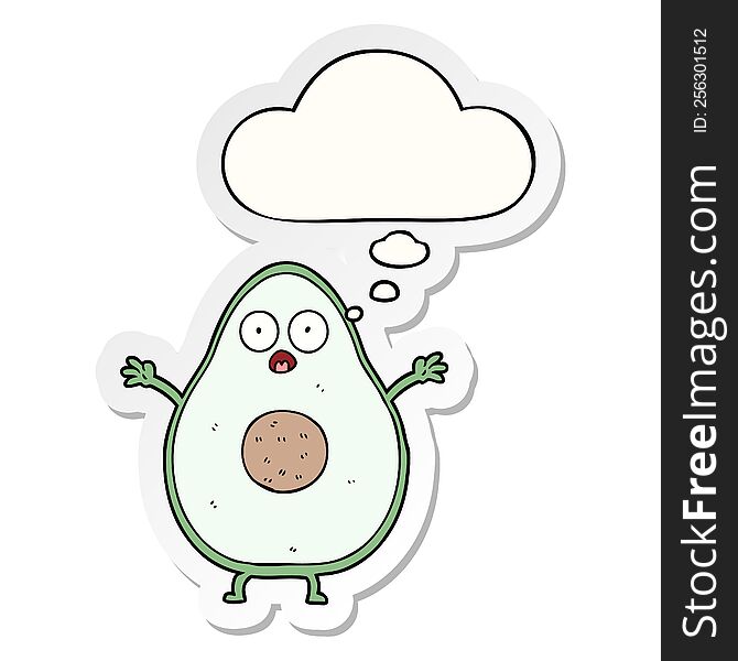 cartoon avocado with thought bubble as a printed sticker