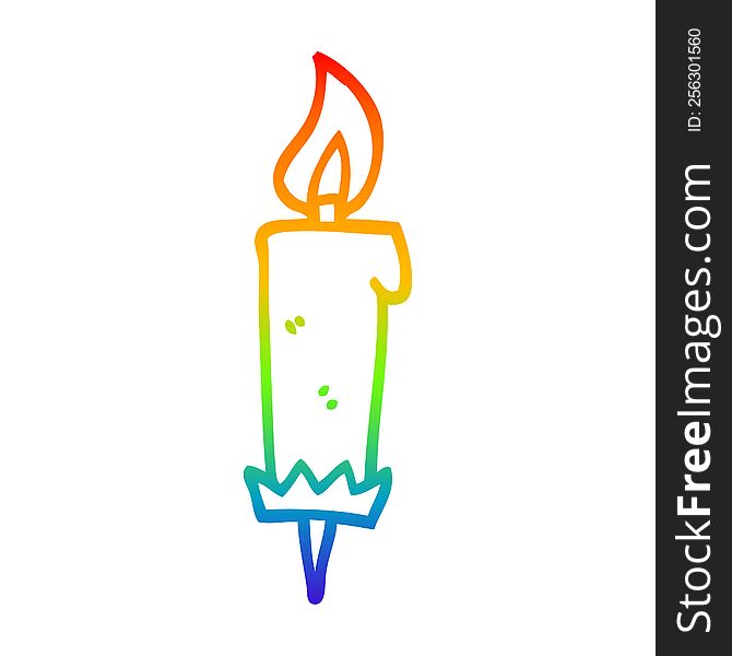 rainbow gradient line drawing of a cartoon birthday candle