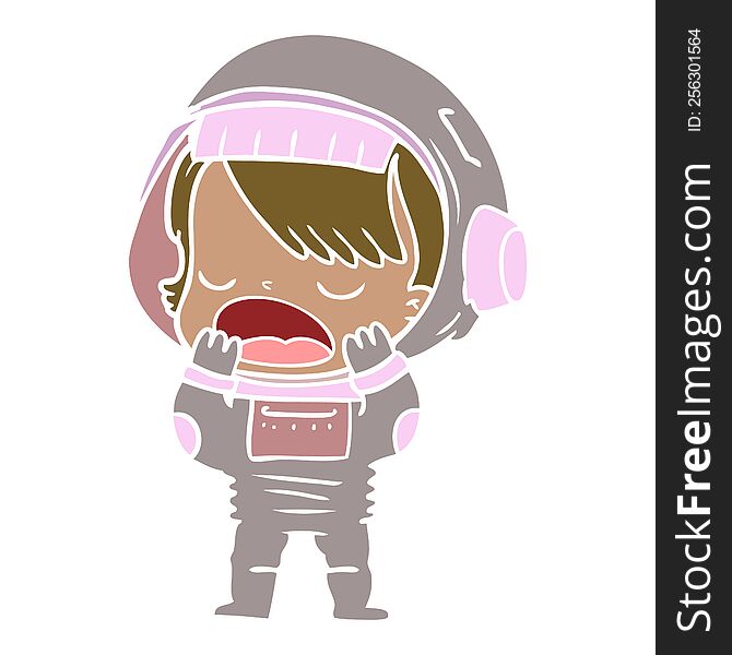 Flat Color Style Cartoon Talking Astronaut Yawning