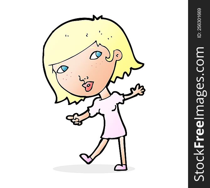 Cartoon Happy Girl Gesturing To Follow