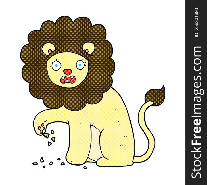 cartoon lion with thorn in foot