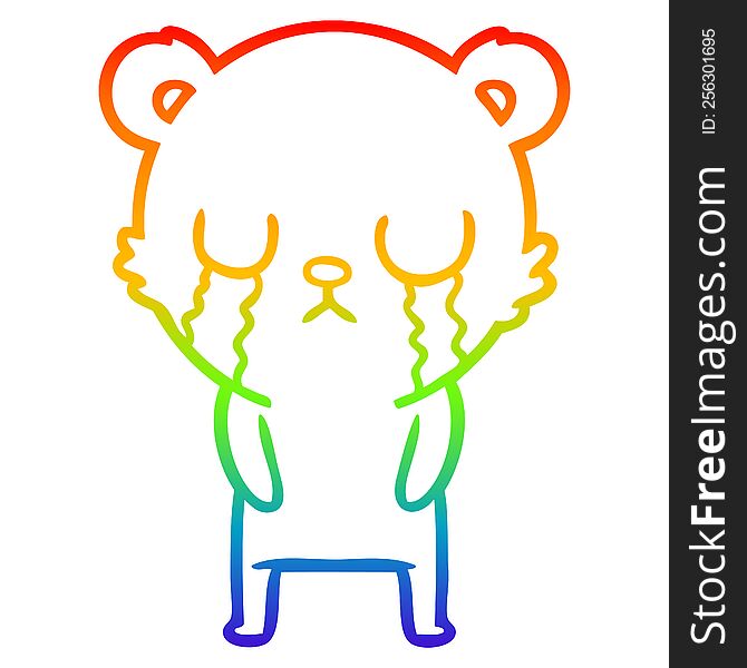 Rainbow Gradient Line Drawing Crying Polar Bear Cartoon