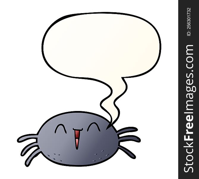 cartoon halloween spider with speech bubble in smooth gradient style