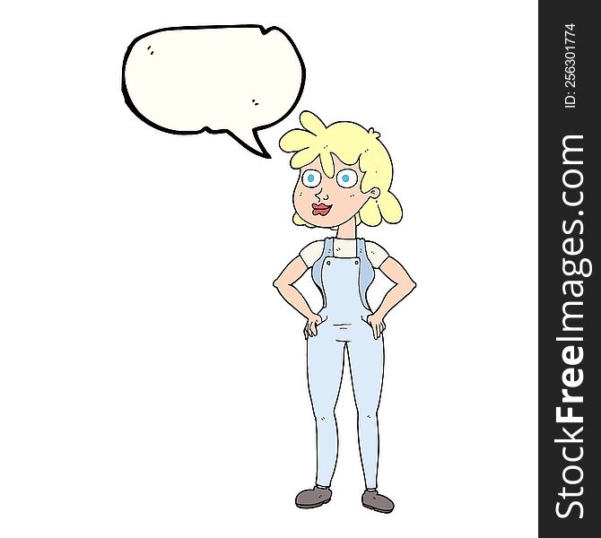 freehand drawn speech bubble cartoon farmer girl
