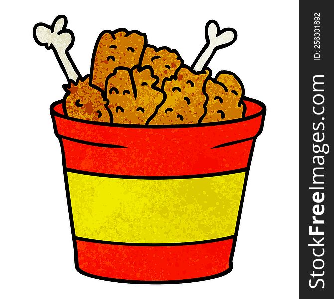 hand drawn textured cartoon doodle bucket of fried chicken