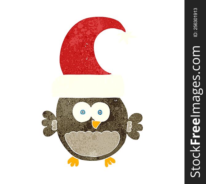 Retro Cartoon Little Christmas Owl