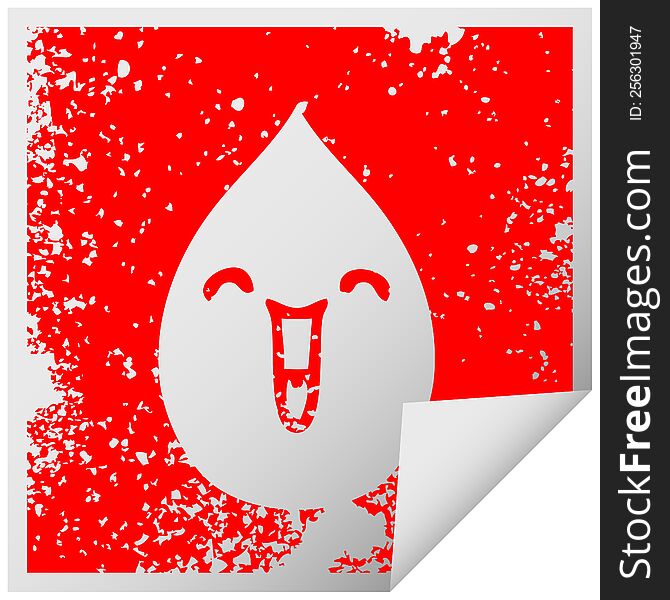 Quirky Distressed Square Peeling Sticker Symbol Emotional Rain Drop