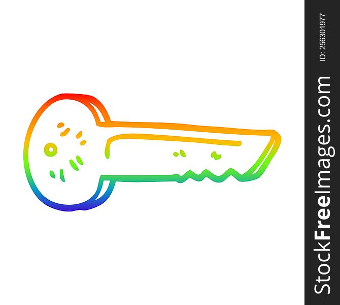 rainbow gradient line drawing of a cartoon metal key