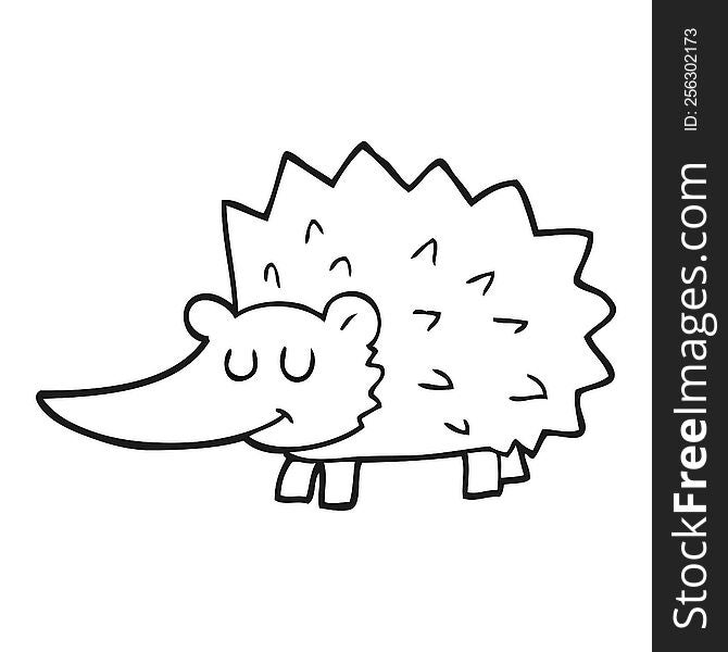 freehand drawn black and white cartoon hedgehog