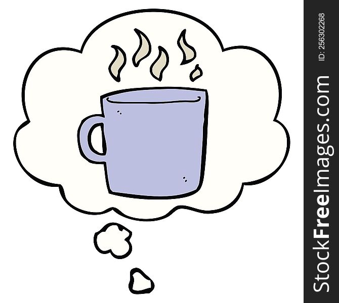 Cartoon Hot Cup Of Coffee And Thought Bubble