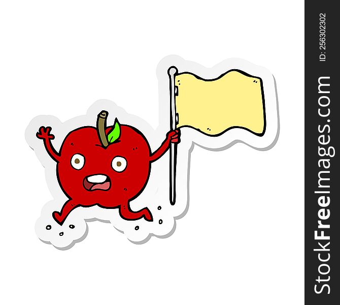 Sticker Of A Cartoon Funny Apple With Flag