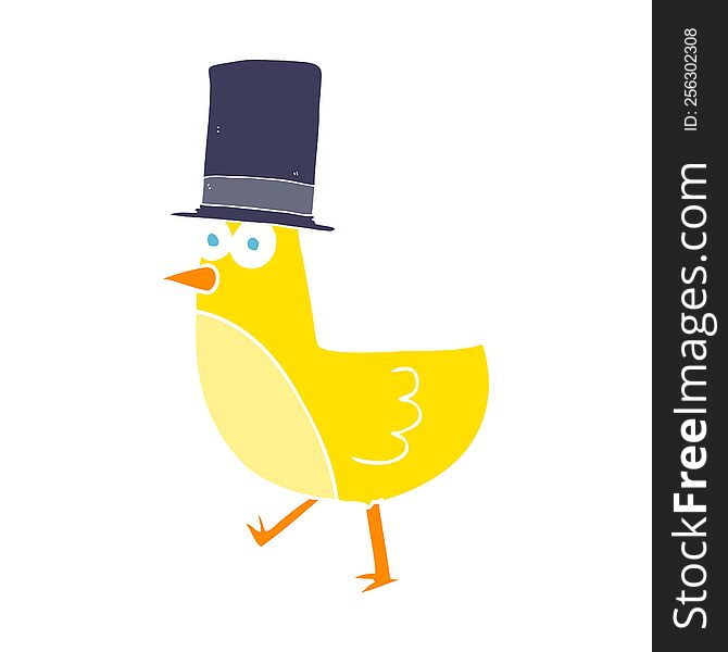Flat Color Illustration Of A Cartoon Bird Wearing Hat