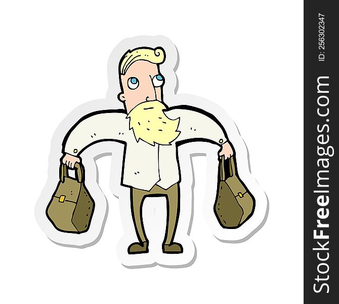 Sticker Of A Cartoon Hipster Man Carrying Bags