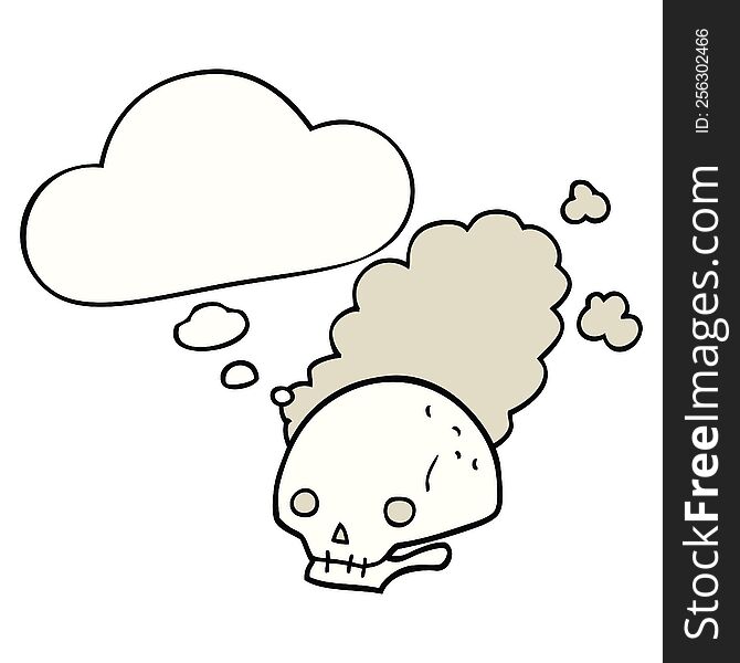 cartoon dusty old skull with thought bubble. cartoon dusty old skull with thought bubble