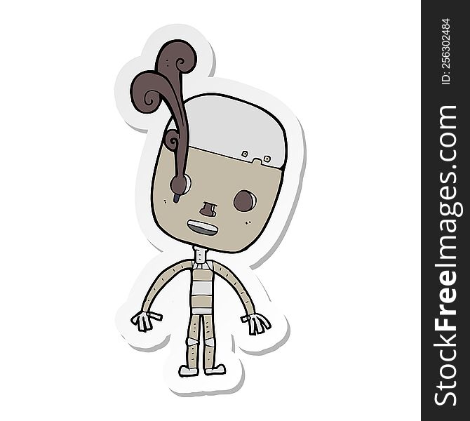 sticker of a cartoon sad robot