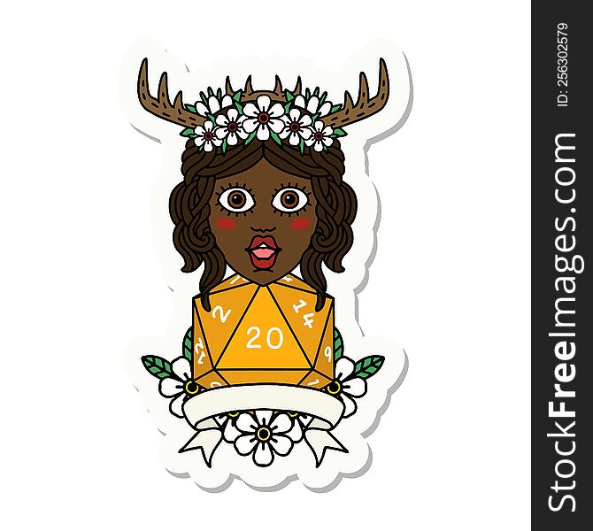 sticker of a human druid with natural 20 dice roll. sticker of a human druid with natural 20 dice roll