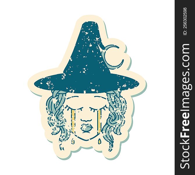 Crying Human Witch Character Grunge Sticker