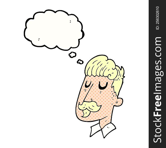 freehand drawn thought bubble cartoon man with mustache