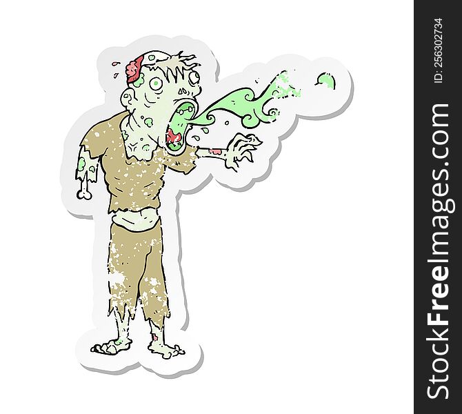 Retro Distressed Sticker Of A Cartoon Gross Zombie