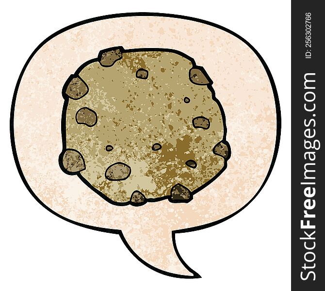 cartoon cookie with speech bubble in retro texture style