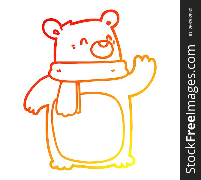 Warm Gradient Line Drawing Cartoon Bear Wearing Scarf