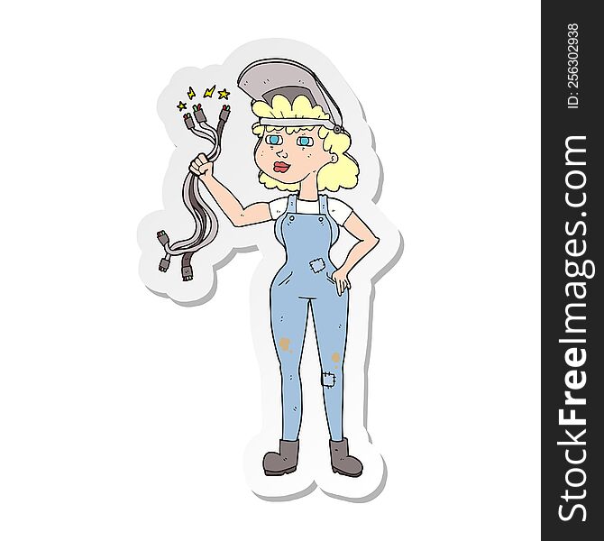 Sticker Of A Cartoon Electrician Woman