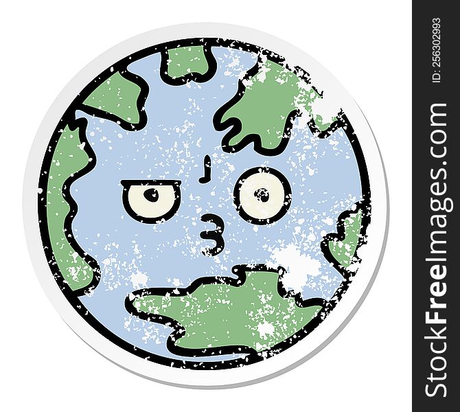 Distressed Sticker Of A Cute Cartoon Planet Earth