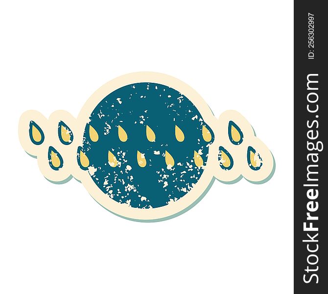 distressed sticker tattoo style icon of rain drops