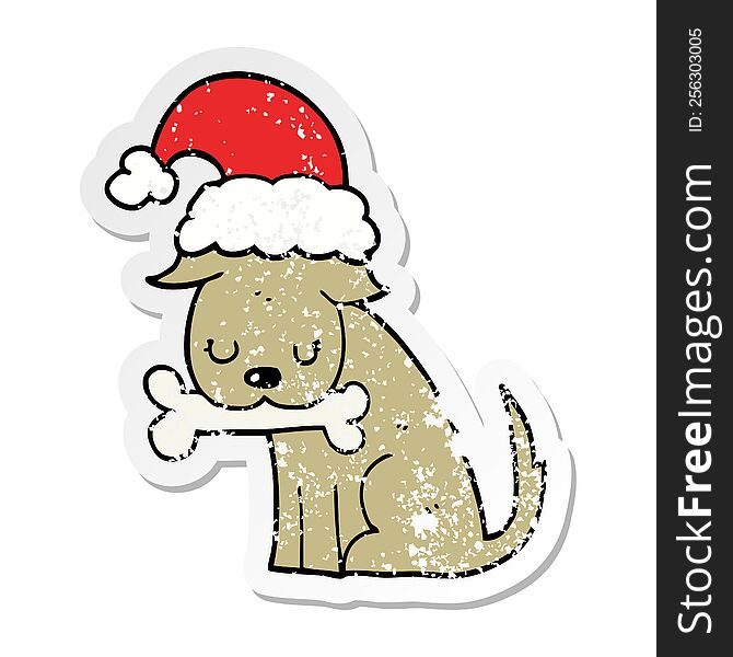 Distressed Sticker Of A Cute Christmas Dog