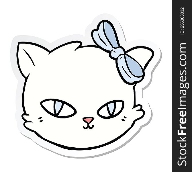 Sticker Of A Cartoon Cat Wearing Bow
