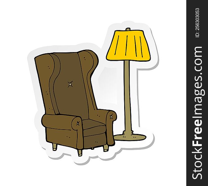 sticker of a cartoon lamp and old chair