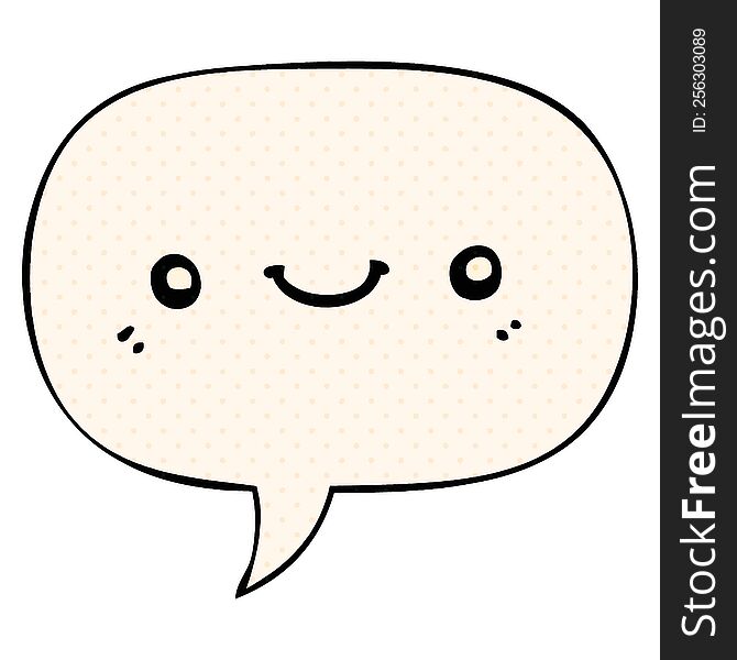 Cartoon Cute Happy Face And Speech Bubble In Comic Book Style