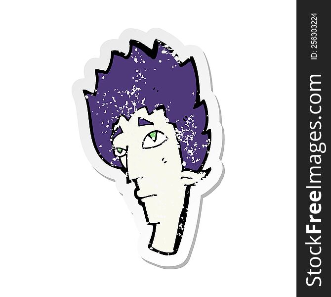 Retro Distressed Sticker Of A Cartoon Vampire Head