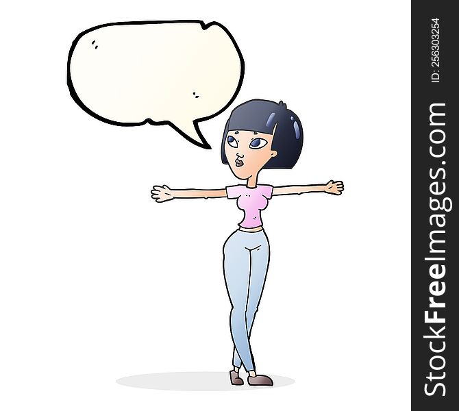 Speech Bubble Cartoon Woman Spreading Arms
