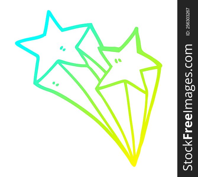 cold gradient line drawing of a cartoon shooting stars