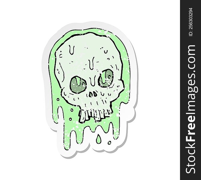 Retro Distressed Sticker Of A Cartoon Slimy Skull