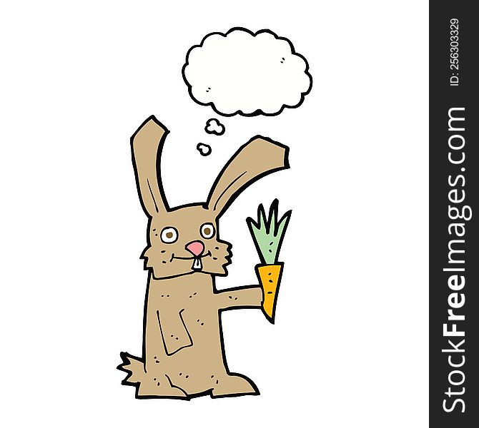 cartoon rabbit with carrot with thought bubble