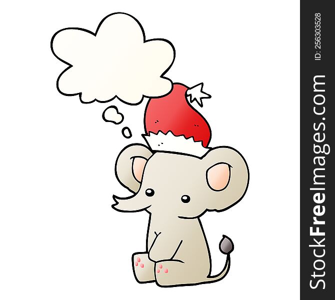 Cute Christmas Elephant And Thought Bubble In Smooth Gradient Style