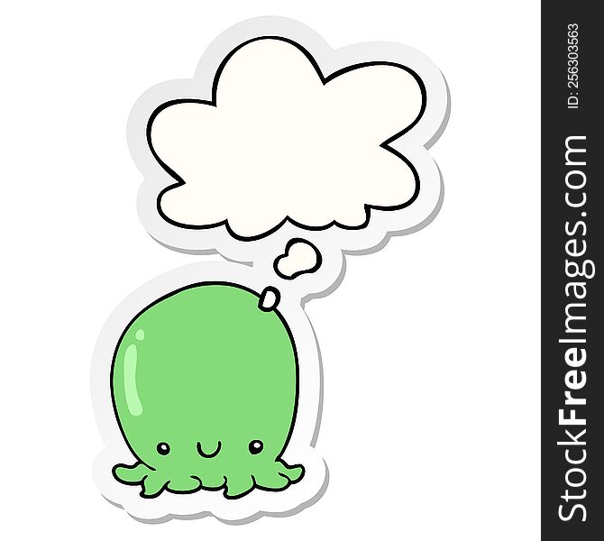 cute cartoon octopus with thought bubble as a printed sticker