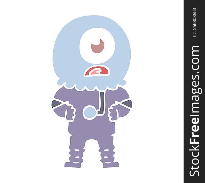 Flat Color Style Cartoon Cyclops Alien Spaceman