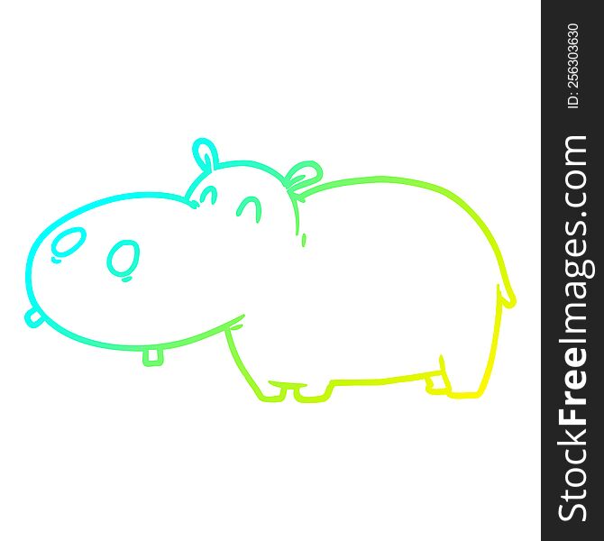 cold gradient line drawing of a cartoon hippo