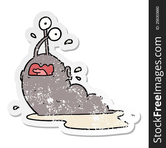 distressed sticker of a gross cartoon slug