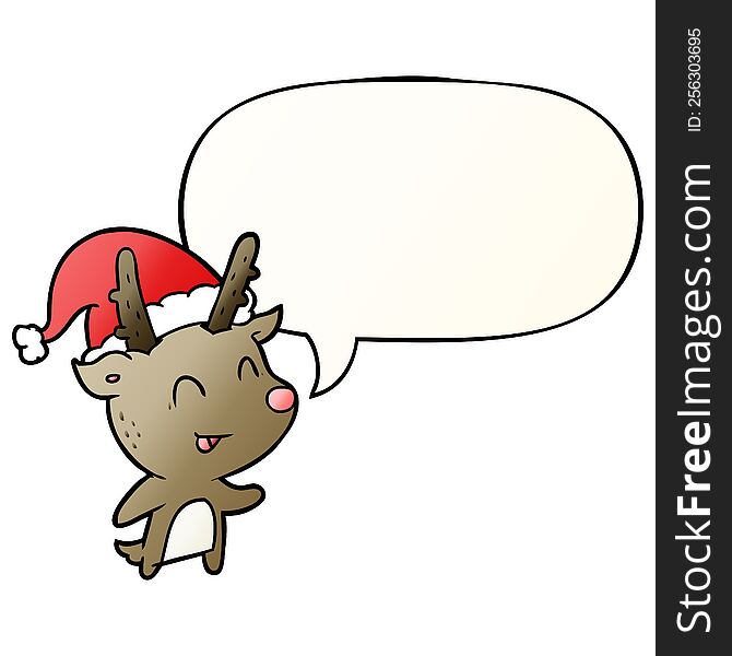 cartoon christmas reindeer with speech bubble in smooth gradient style