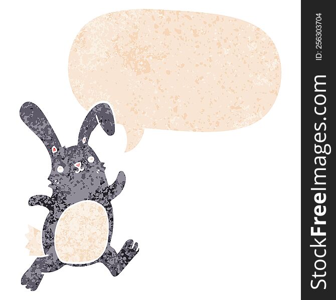 Cartoon Rabbit Running And Speech Bubble In Retro Textured Style