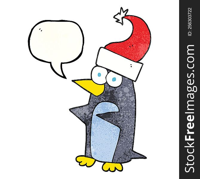 Speech Bubble Textured Cartoon Christmas Penguin