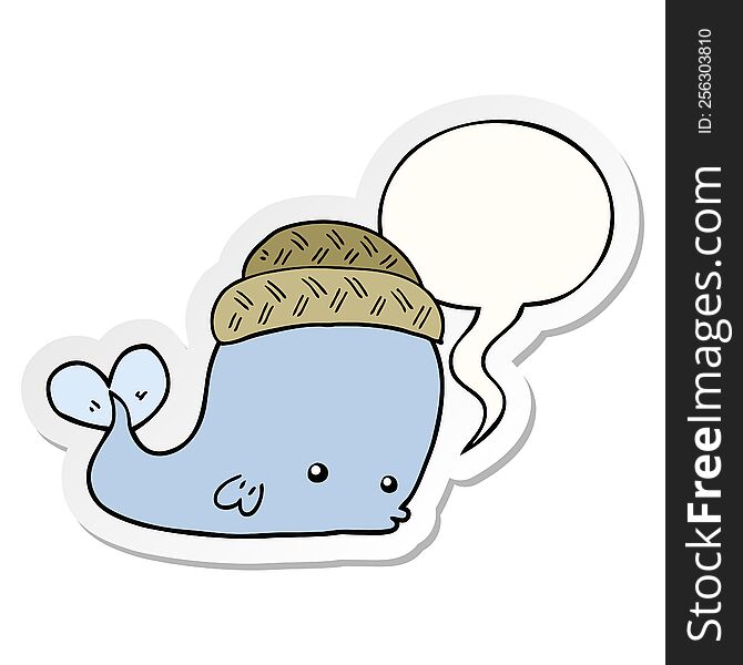 Cartoon Whale Wearing Hat And Speech Bubble Sticker