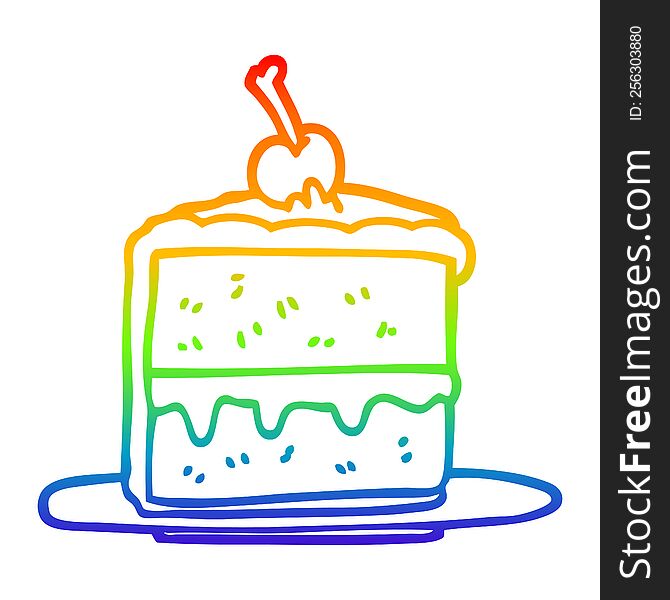 rainbow gradient line drawing of a cartoon cake slice