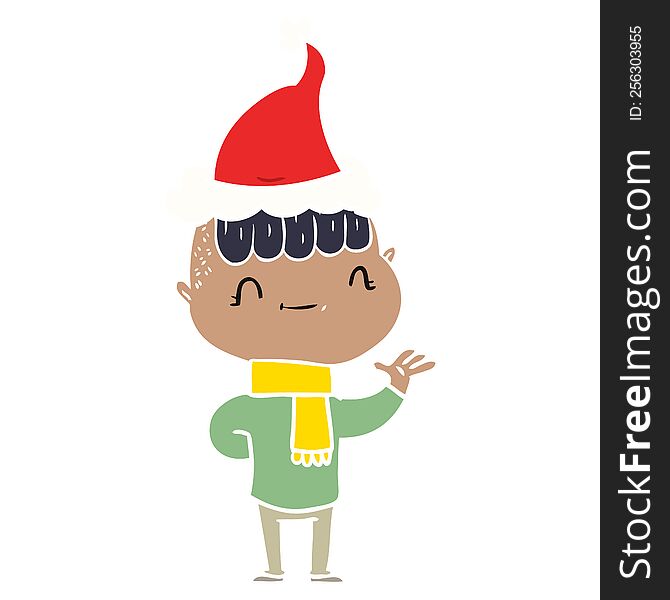 Flat Color Illustration Of A Friendly Boy Wearing Santa Hat