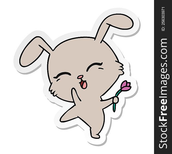 Sticker Cartoon Of Cute Kawaii Bunny
