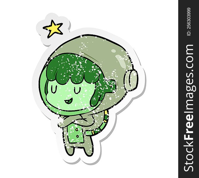 Distressed Sticker Of A Cartoon Space Girl
